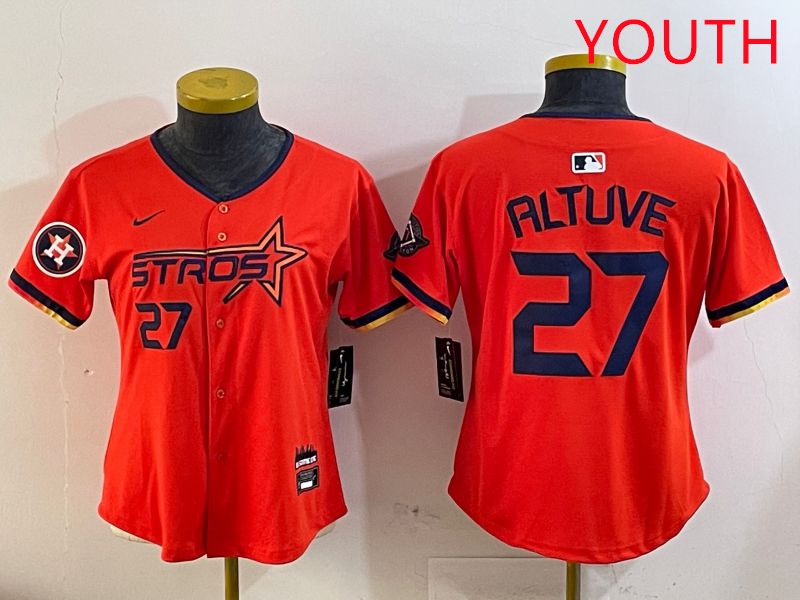 Youth Houston Astros 27 Altuve Orange Three generations Joint Name 2025 Nike MLB Jersey style 4102